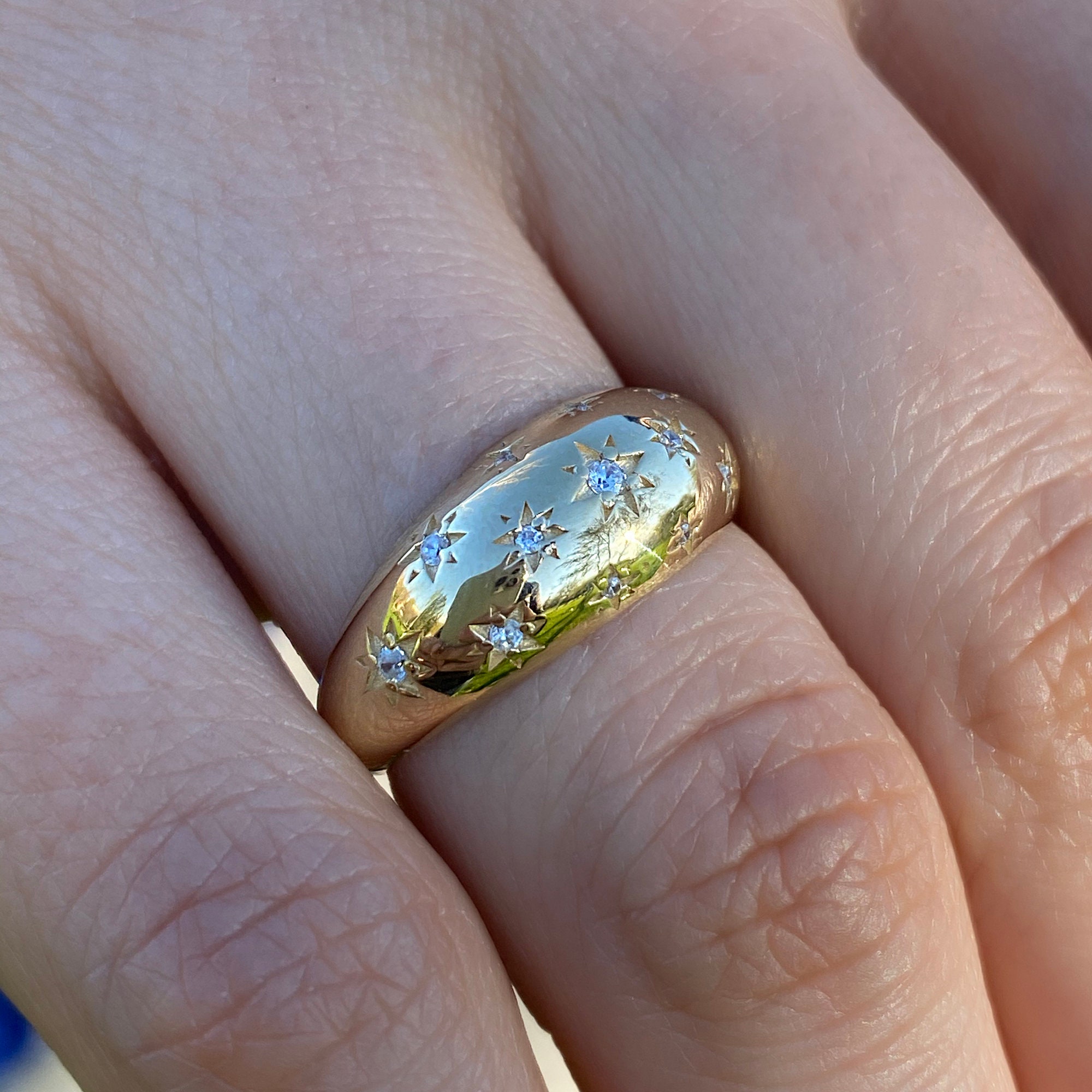 14k Solid Gold Diamond Premium Star Dome Ring Diamond Dome Etsy