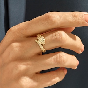 Elegant Snake Ring, 14k Solid Gold Serpent Rings for Women, Dainty Wrap Animal Ring, Ouroboros Statement Ring, Pinky Ring Yellow Rose White