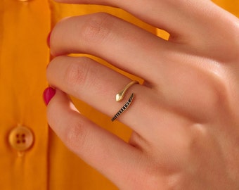 Diamond Tiny Snake Ring | 14k Solid Gold Minimal Wrap Around Ring | Pave Black Diamond Ring Women | Dainty Ouroboros Gold Knuckle Ring