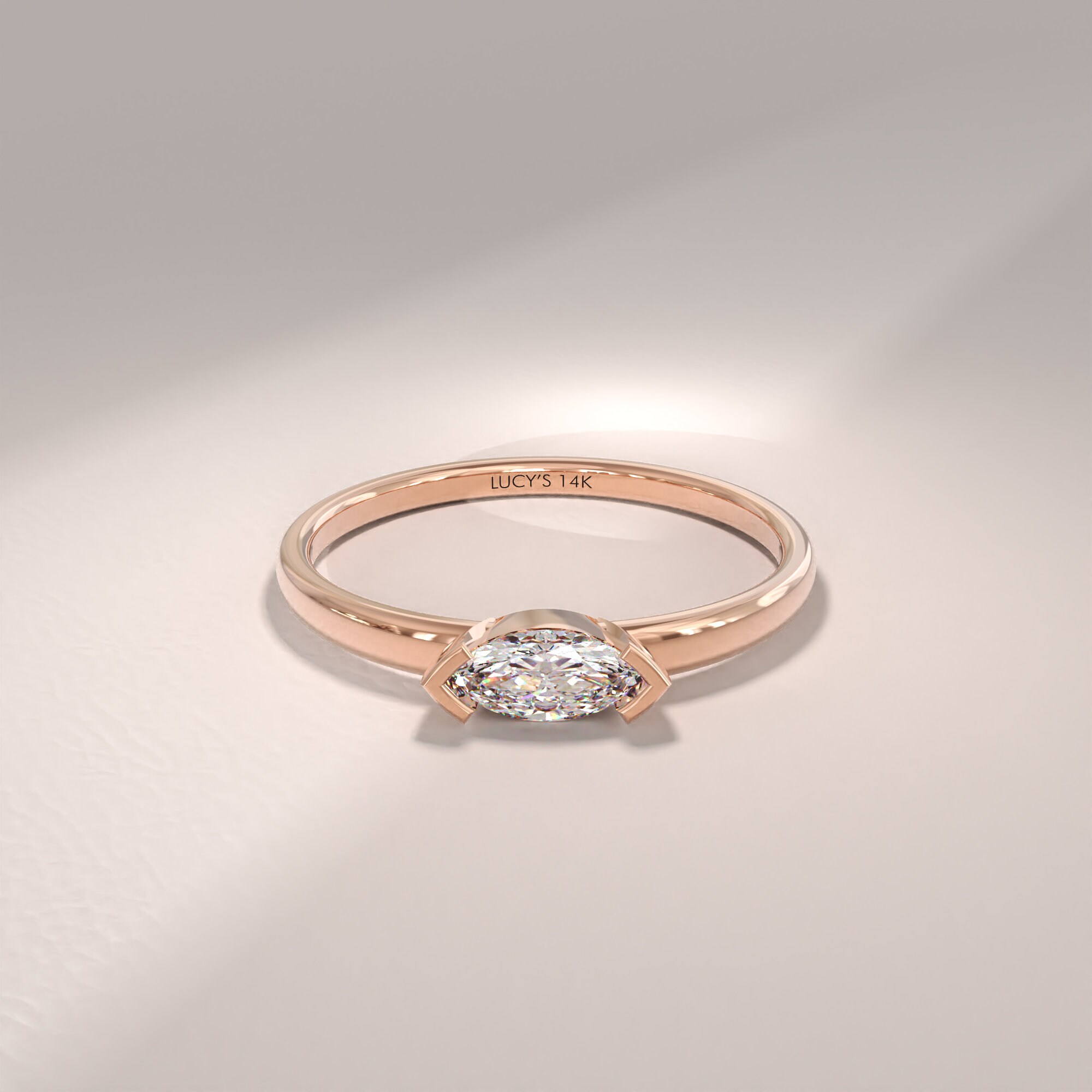 ダイヤモンド マーキス リング14K ソリッド ゴールド製女性用小さな 