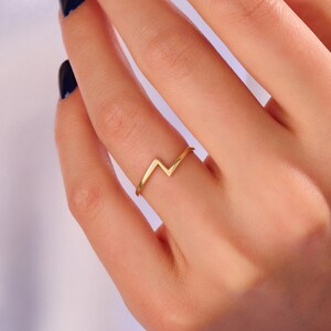 14k Solid Gold Lightning Fashion Ring | Minimalist Flash Statement Ring | Simple Zigzag Knuckle Ring Women | Basic Everyday Stackable Ring