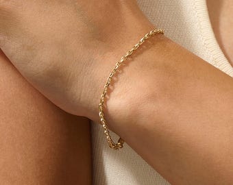 14K Solid Gold Link Chain Bracelet – Minimalist Dainty Everyday Gold Bracelet for Women