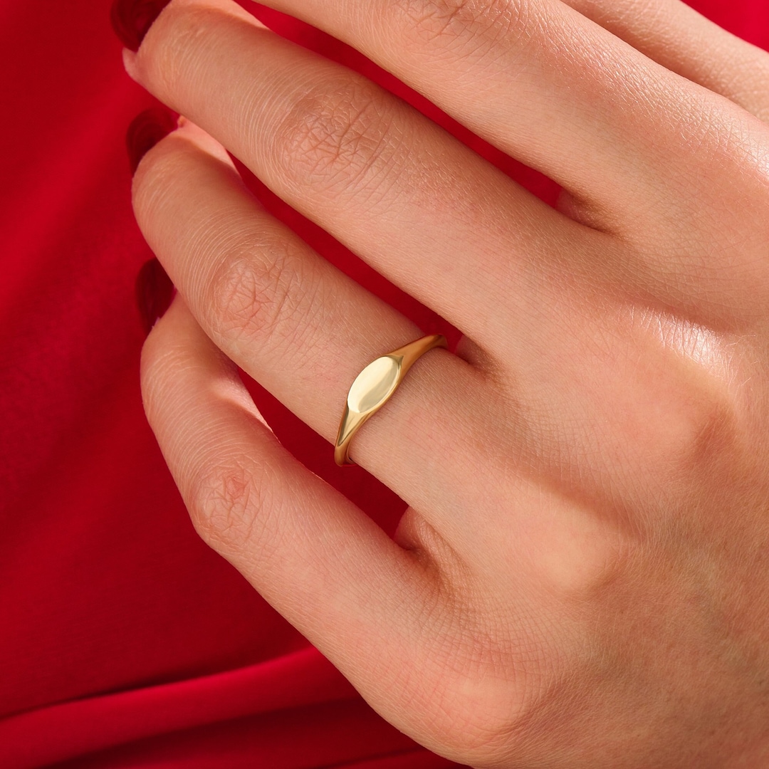 14k Solid Gold Oval Ring, Personalized Monogram Ring for Women