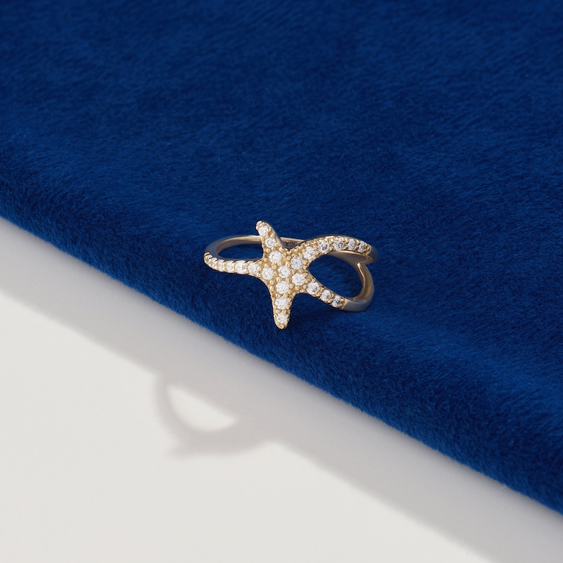 Diamond Starfish Ring Trendy Statement Ring 0.38ct Unique Daily Stacking Ring Women Special Gifts for Her 10k 14k 18k Solid Gold image 9