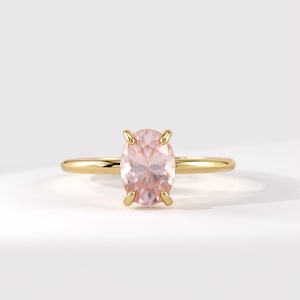 Pink Quartz Ring, Gold Engagement Ring for Women, 14k Solid Gold Solitaire Ring, Oval Pink Gemstone Ring, January Birthstone Proposal Ring image 1