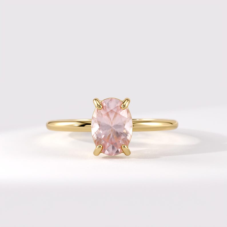 Pink Quartz Ring, Gold Engagement Ring for Women, 14k Solid Gold Solitaire Ring, Oval Pink Gemstone Ring, January Birthstone Proposal Ring image 1