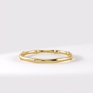 Bamboo Ring, 14K Solid Gold Bamboo Band, Dainty Stacking Ring for Women, Simple Gold Band Ring, Minimalist Nature Ring, Thumb Ring