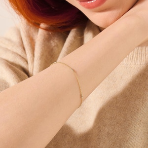 Beaded Chain Bracelet in 14k Solid Gold – Dainty Handmade Link Bracelet for Women