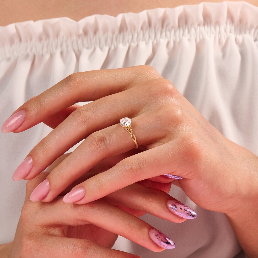 Moissanite Celtic Knot Engagement Ring 14kt Solid Gold Etsy