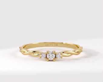 Solitärring aus 14-karätigem Massivgold • Zarter Diamant-Verlobungsring • Feiner, minimalistischer Ring • Schmuckgeschenk für sie