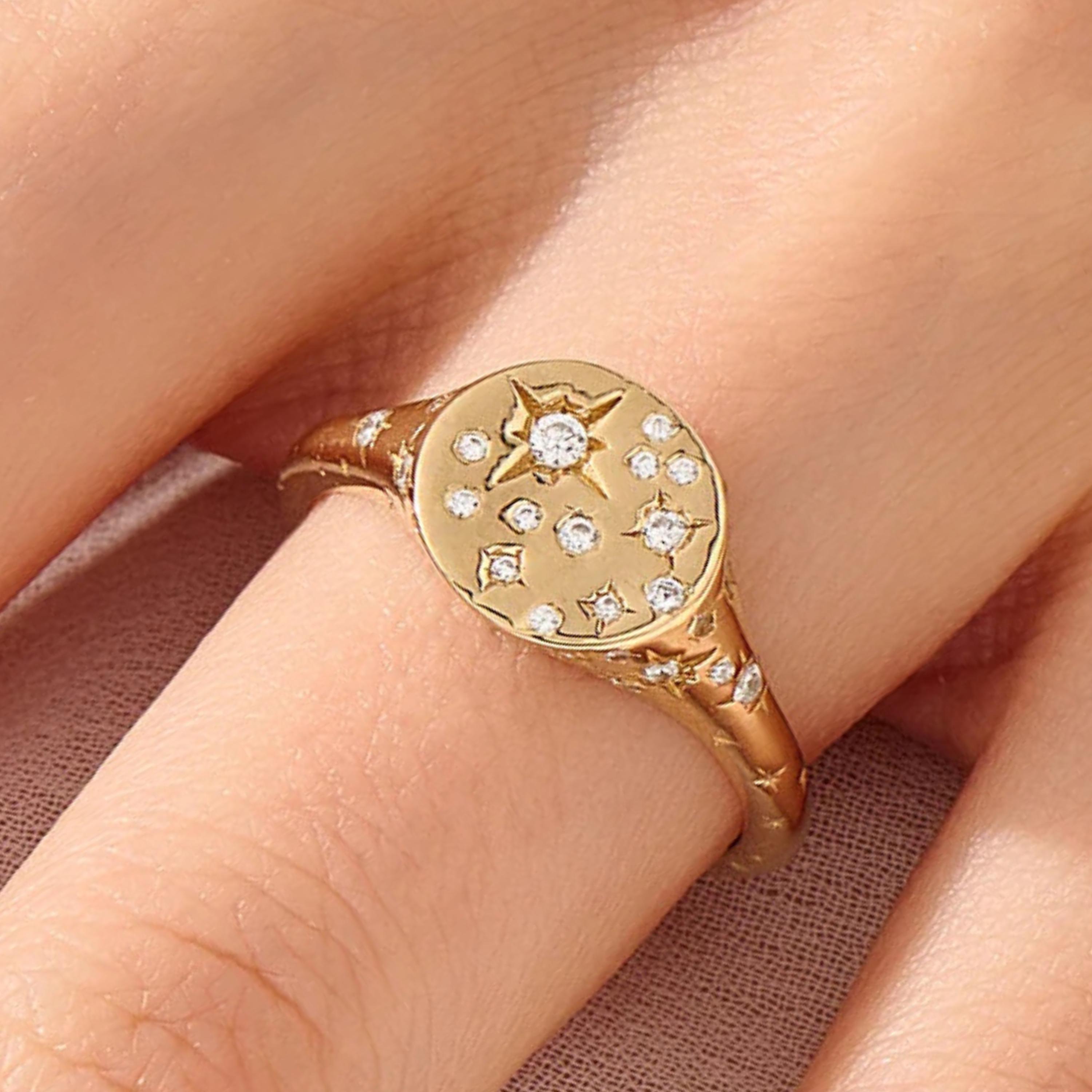 Buy Star Diamond Signet Ring, Flat Top Pinky Ring for Women