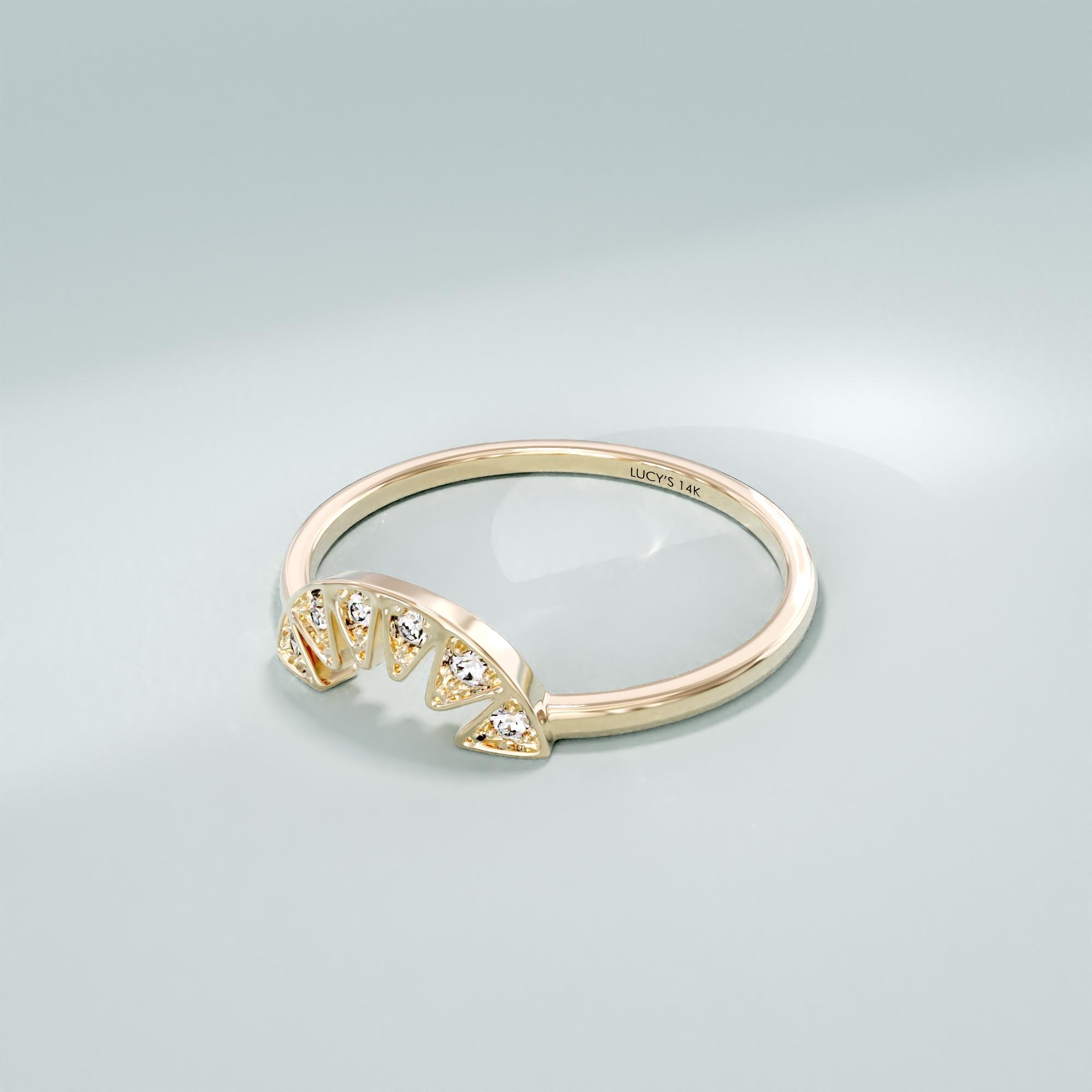 14k Solid Gold Diamond Curved Ring for Women, Dainty Minimalist Stacking Band, Unique Handmade Gold Jewelry, Elegant Everyday Ring Gift