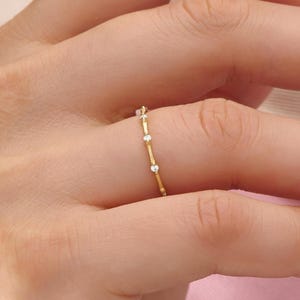 Solid Gold Stacking Ring, Ultra Thin Moissanite Ring Stackable, 10K 14K 18K Real Gold, 1mm Wedding Band, 1/4 Sizes Available Bild 2