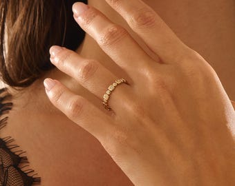 Natural Diamond Band, 14K Solid Gold Diamond Ring, Dainty Stackable Gold Ring, Minimal Fine Jewelry, Yellow White Rose Gold Ring