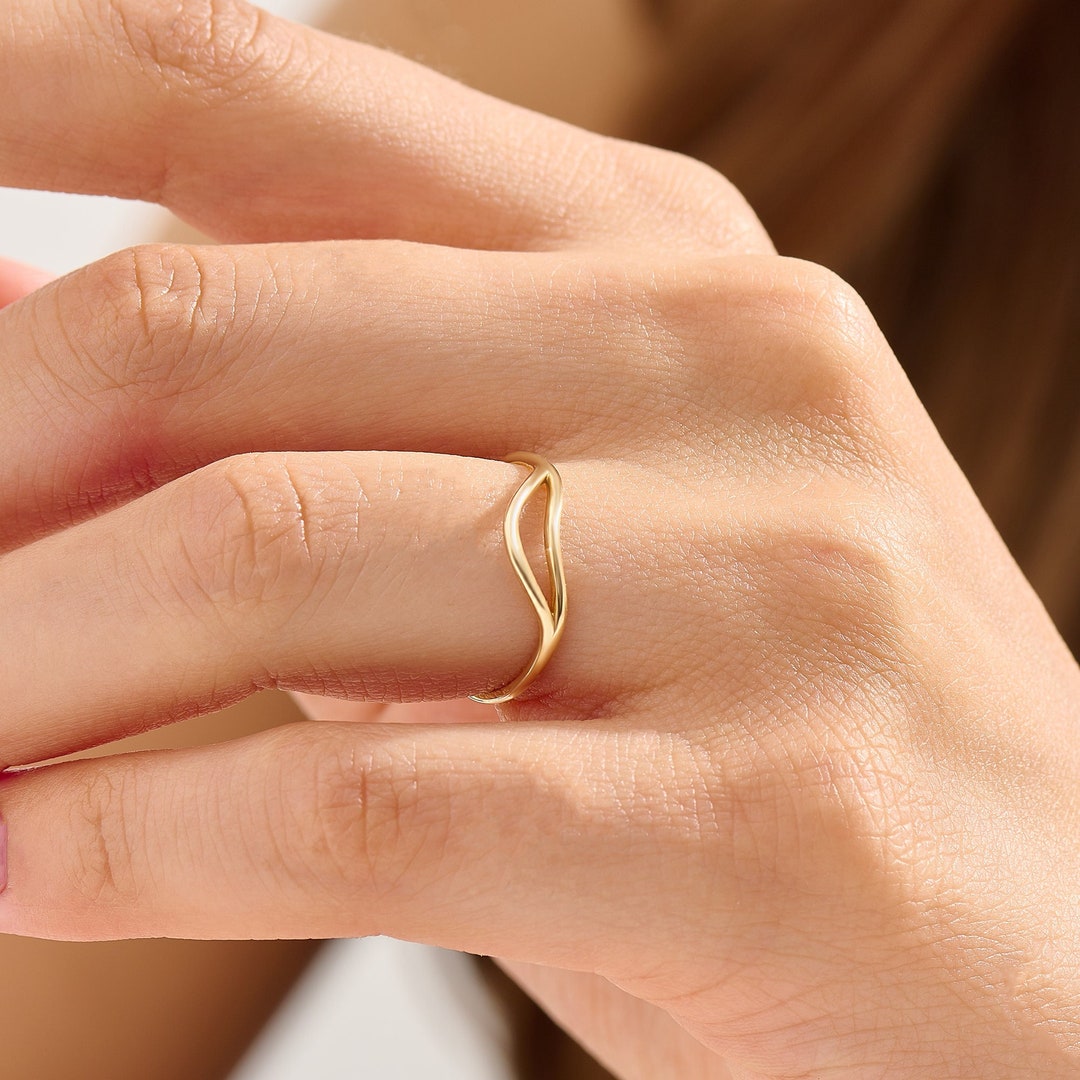 Solid Gold Arch Ring 14k Gold Curved Ring Women Minimalist Stacking Wedding Ring Dainty Contour Ring Shaped Nesting Ring Wavy Ring Etsy