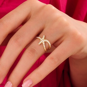 Diamond Starfish Ring Trendy Statement Ring 0.38ct Unique Daily Stacking Ring Women Special Gifts for Her 10k 14k 18k Solid Gold image 5