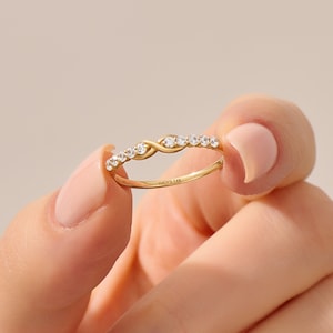 Diamond Delicate Infinity Ring | 14k Solid Gold Half Eternity Ring Women | Eternal Love Symbol Wedding Ring | Ladies Unique Promise Ring