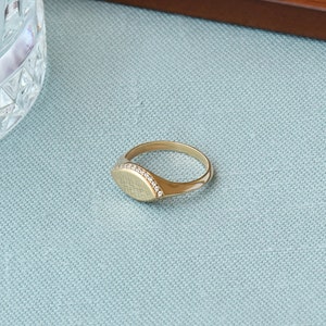 Diamond Pave Marquise Signet Ring 14k 18k 10k Solid Gold Statement Ring Unique Pinky Ring Women Engraved Graduation Ring Midi Ring image 8