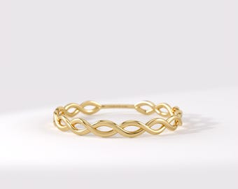 Solid Gold Twist Ring, 14k Gold Dainty Band, Thin Ring for Women, Stacking Ring in Gold, All Finger Ring, Minimalist Ring, Gift for Her,Wife
