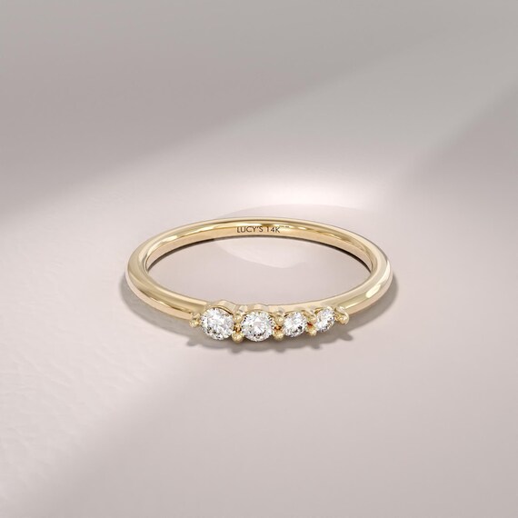 Diamond 4 Stone Wedding Band 14k 10k 18k Solid Gold Dainty Marriage Rings Women Ascending Round Stacking Ring 1mm Thin Gold Bridal Band Etsy