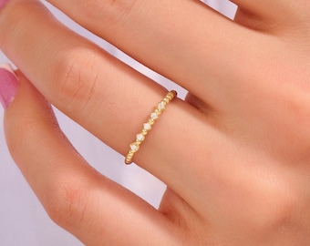 Beaded Thin Ring Enhancer Women | Mini Ball Diamond Ring | 14k Solid Gold Stackable Wedding Ring | Minimalist Dot Pointer Finger Ring
