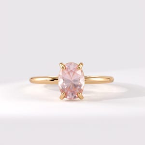 Pink Quartz Ring, Gold Engagement Ring for Women, 14k Solid Gold Solitaire Ring, Oval Pink Gemstone Ring, January Birthstone Proposal Ring image 4