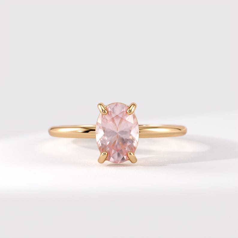 Pink Quartz Ring, Gold Engagement Ring for Women, 14k Solid Gold Solitaire Ring, Oval Pink Gemstone Ring, January Birthstone Proposal Ring image 4