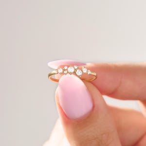 Diamond Cluster Ring for Women 14k Solid Gold Unique Diamond Stackable Ring Diamond Wedding Band/  Minimalist Jewelry Gift Ring for Mom