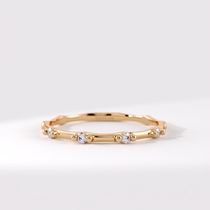 Solid Gold Stacking Ring, Ultra Thin Moissanite Ring Stackable, 10K 14K 18K Real Gold, 1mm Wedding Band, 1/4 Sizes Available Bild 7