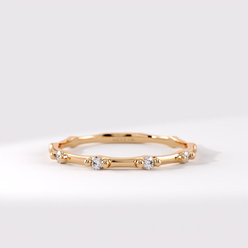 Solid Gold Stacking Ring, Ultra Thin Moissanite Ring Stackable, 10K 14K 18K Real Gold, 1mm Wedding Band, 1/4 Sizes Available Bild 7