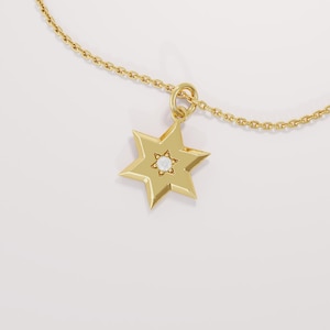 Diamond Minimal Star of David Pendant, 14k Solid Gold Magen David Pendant Women, Tiny 6 Pointed Star Charm, Small Religious Charm Necklace