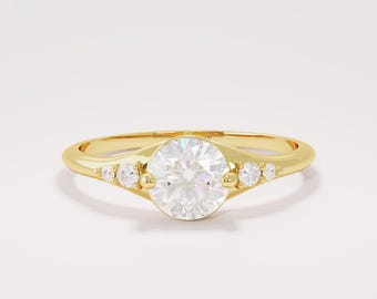 Moissanite Solitaire Engagement Ring 14K Solid Gold, Minimalist Engagement Ring, Dainty Bridal Ring for Women, Anniversary Gift For Her