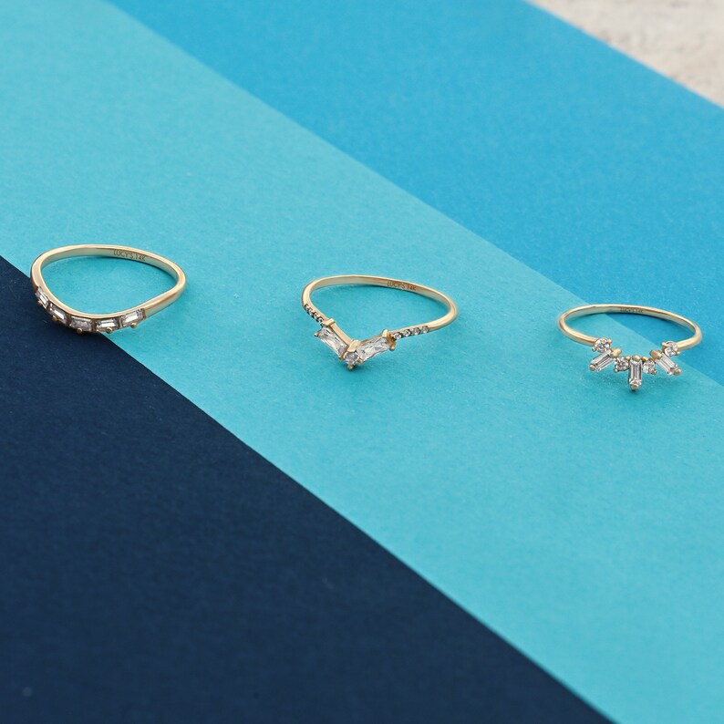 Baguette Diamond Curved Wedding Ring 2MM Minimalist Stacking Etsy