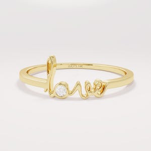 Bague diamant amour, bague script amour 14 carats pour femme, bague de promesse d'amour délicate, bague mot d'amour en or fin, bague auriculaire délicate, cadeau bijoux