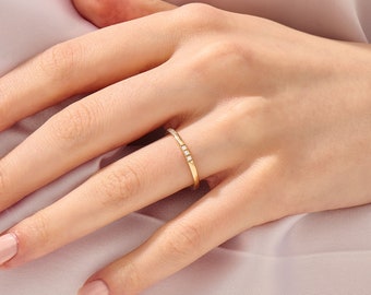 Pave Diamond Slim Wedding Ring | 14k Solid Gold Simple Matching Band | Minimalist Thin Marriage Ring Women | 1.7MM Everyday Stacking Ring