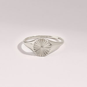 Solid Gold Sun Signet Ring, 14k Sunburst Statement Ring, Minimalist Sunrise Pinky Ring, Dainty Midi Ring For Women, Handmade Jewelry Gifts image 4