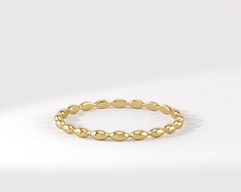 Solid Gold Ring, 14K Gold Beaded Stacking Ring, Dainty Gold Bead Band, Stackable Everyday Ring for Women, Gift For Her