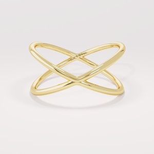 14k Solid Gold Criss Cross Ring, Dainty X Ring for Women, Pointer Finger Ring, Minimalist Gold Ring, Unique Thumb Ring, Gift for Her, Mom