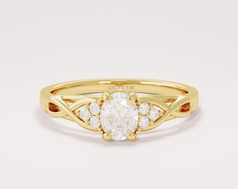 Moissanite Engagement Ring 14k Gold Oval Moissanite Ring for Women Irish Knot Ring Dainty Solid Gold Braided Band Ring Jewellery Gift
