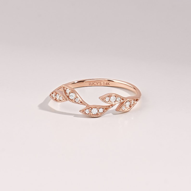 Diamond Iconic Leaf Ring 14k Solid Gold Vine Wedding Ring Botanical Diamond Ring Minimalist Leaves Ring Floral Ring Women Real Gold image 5