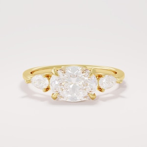 Oval Moissanite Ring, Engagement Ring, 14k Solid Gold Three Stone Ring, Moissanite Anniversary Ring  Women&#39;s 1.2 Ct Moissanite Ring Gift