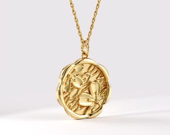 Sakura Pendant Necklace 14K Solid Gold, Floral Blossom Charm Dainty Gift for Her Women