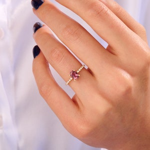 Pink Rhodolite Garnet Oval Solitaire Ring 14k Solid Gold Engagement Ring Women Anniversary Ring with Tiny Diamonds Unique Propose Ring image 8