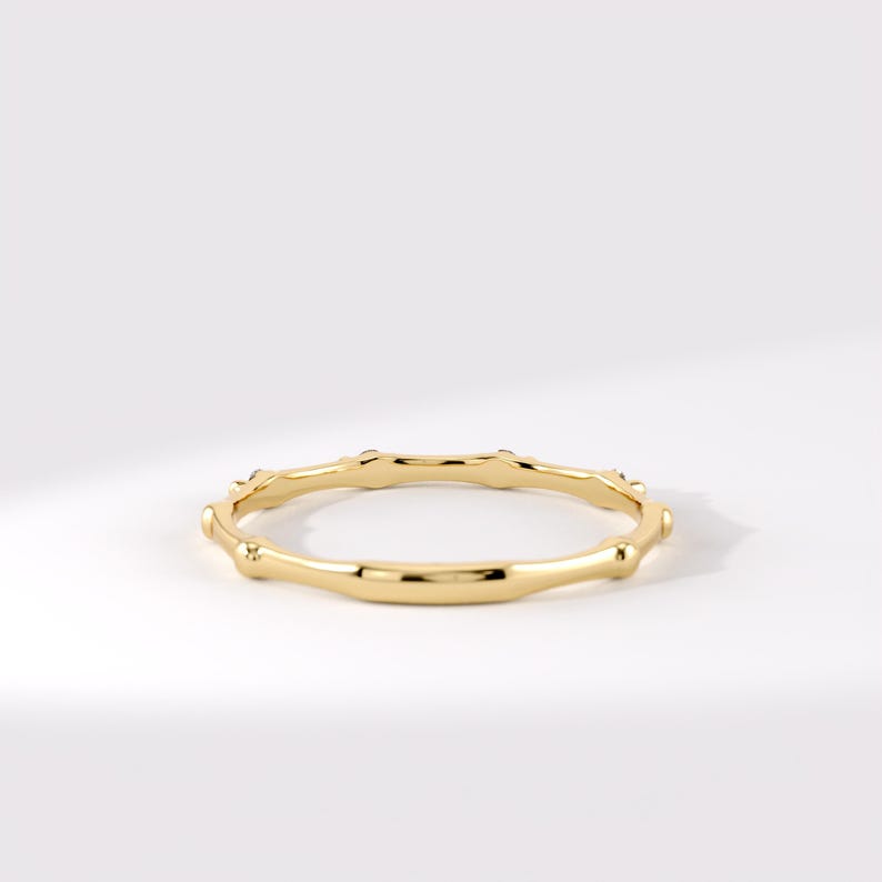 Solid Gold Stacking Ring, Ultra Thin Moissanite Ring Stackable, 10K 14K 18K Real Gold, 1mm Wedding Band, 1/4 Sizes Available Bild 10