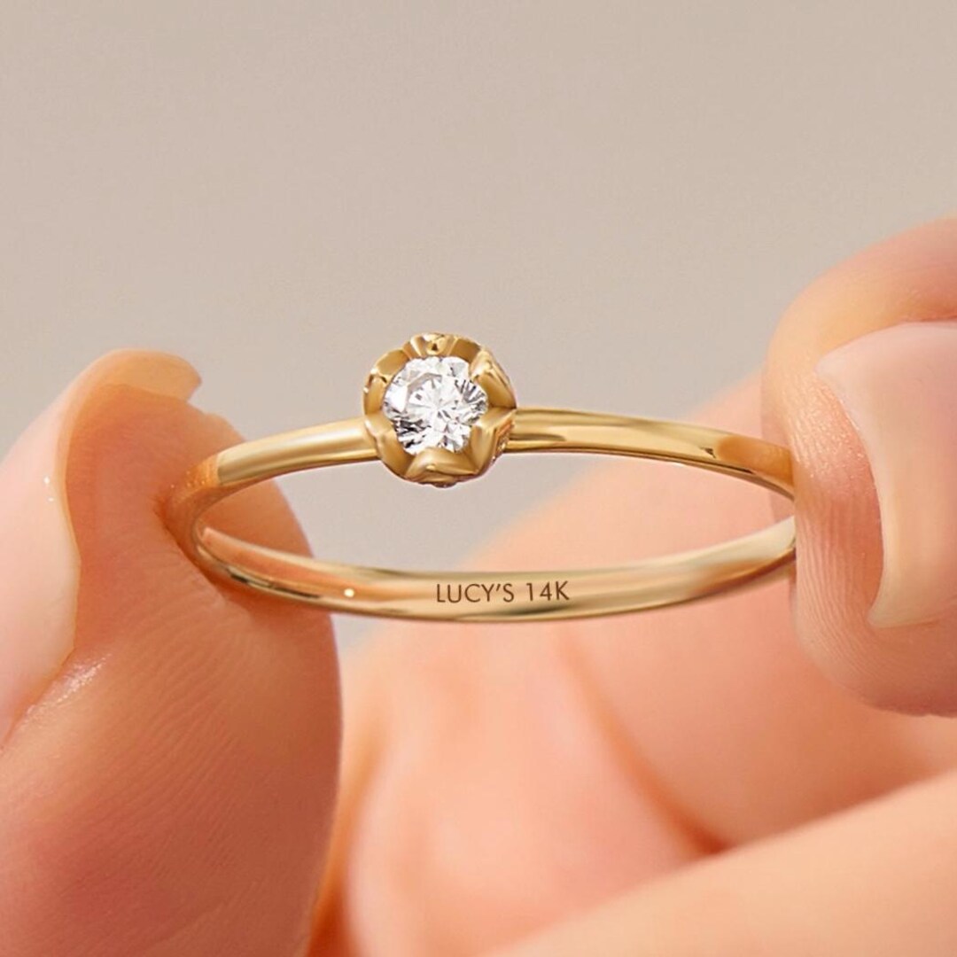 Buy Diamond Minimalist Engagement Ring, Solid Gold Dainty