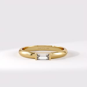 14K Solid Gold East West Baguette Diamond Engagement Ring Modern Solitaire Band