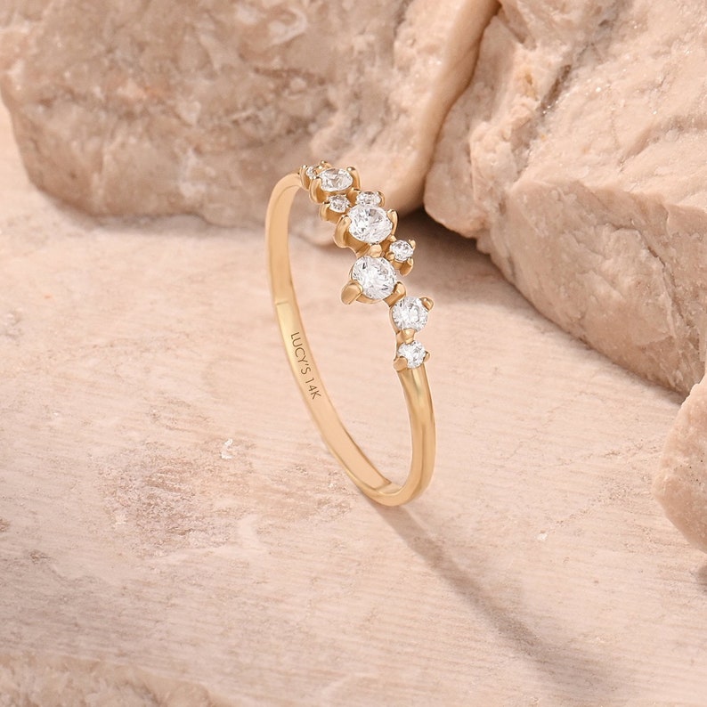 Diamond Iconic Cluster Ring, 14k Solid Gold Wedding Engagement Ring, Womens Minimalist Stacking Ring, Natural Diamond Unique Bridal Ring image 6