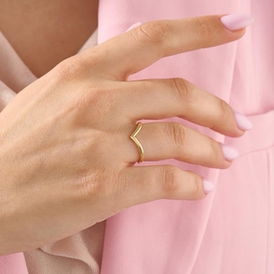 Wishbone Ring 14K Solid Gold Chevron V Shaped Stacking Wedding Band Jewelry Women