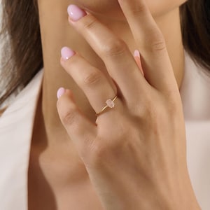Pink Quartz Ring, Gold Engagement Ring for Women, 14k Solid Gold Solitaire Ring, Oval Pink Gemstone Ring, January Birthstone Proposal Ring image 8