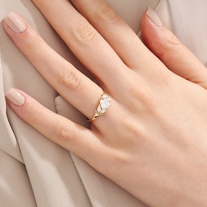 Moissanite Blumen-Verlobungsring, 14k 18k 10k Solid Gold Blumenring Frau, Natur inspirierter Moissanite-Ring, 1,2 Ct-Jubiläumsring